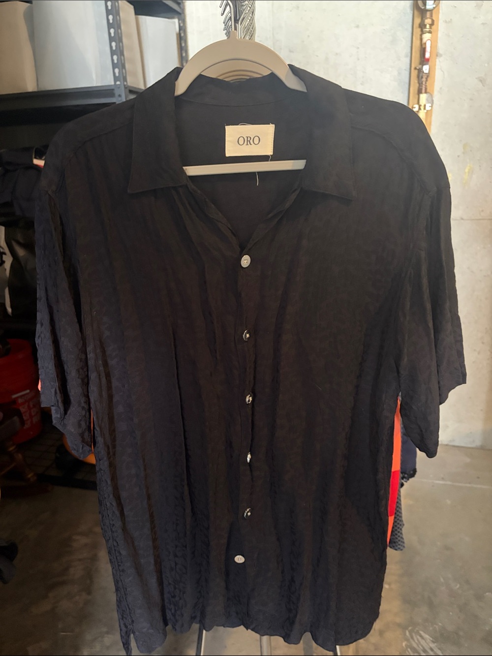 Black Short-Sleeve Button-Down Shirt Made in USA